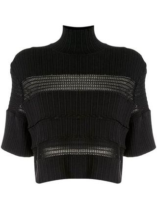 Proenza Schouler + Ribbed Knit Lace Cropped Short Sleeve