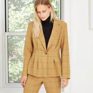 Who What Wear x Target + Plaid Cinched and Pleated Blazer
