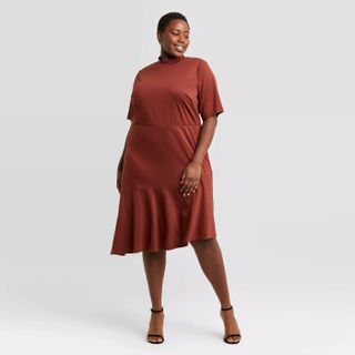 Who What Wear x Target + Short Sleeve A-Line Asymmetrical Knit Dress