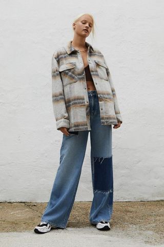 Urban Outfitters + UO Grey Plaid Shirt Jacket