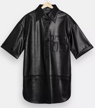 Topshop + Black Pu Oversized Mini Shirt Dress