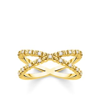 Thomas Sabo + Double Band 18k Yellow Gold-Plated and 925 Sterling Silver Ring with White Stones