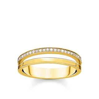 Thomas Sabo + Double Band 18k Yellow Gold-Plated and 925 Sterling Silver Ring with White Stones