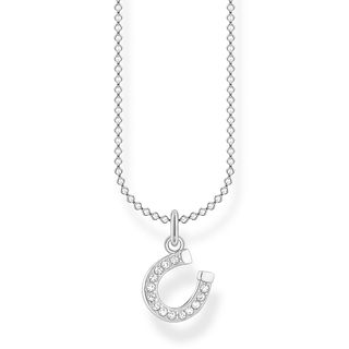 Thomas Sabo + Horse Shoe 925 Sterling Silver Necklace with White Stones