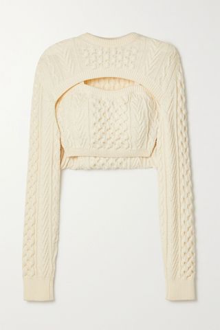 Rosie Assoulin + Thousand in One Ways Convertible Cropped Cable-Knit Wool and Cotton-Blend Sweater
