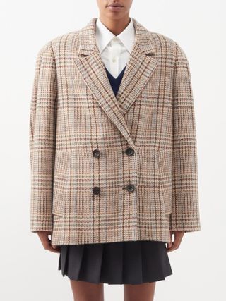 Miu Miu + Oversized Double-Breasted Check Wool-Tweed Jacket