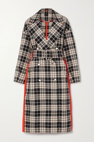 Mother of Pearl + Belted Double-Breasted Checked Organic Cotton-Twill Coat