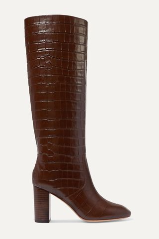 Loeffler Randall + Goldy Croc-Effect Leather Knee Boots