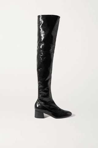 Khaite + Sedona Crinkled Patent-Leather Over-the-Knee Boots