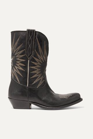 Golden Goose + Wish Star Low Embroidered Textured-Leather Boots
