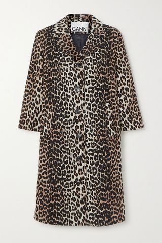 Ganni + Leopard-Print Linen and Cotton-Blend Coat