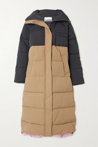 Ganni + Convertible Color-Block Quilted Padded Shell Coat