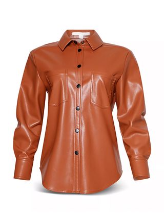 Jonathan Simkhai + Vegan Leather Pleated Sleeve Shirt