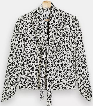 Topshop + Black and White Animal Tie Neck Blouse