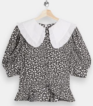 Topshop + Black and White Constrast Collar Star Top
