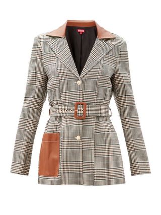 Staud + Paprika Single-Breasted Belted Checked Jacket