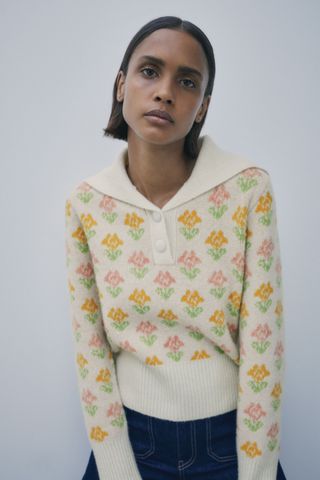 Zara + Wool Blend Jacquard Sweater Special Edition