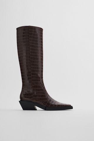 Zara + Animal Print Heeled High Shaft Boots