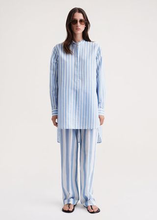 Toteme + Long Cotton Silk Shirt Cornflower Stripe