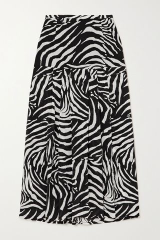 Rixo + Nancy Pleated Zebra-Print Silk Crepe De Chine Midi Skirt