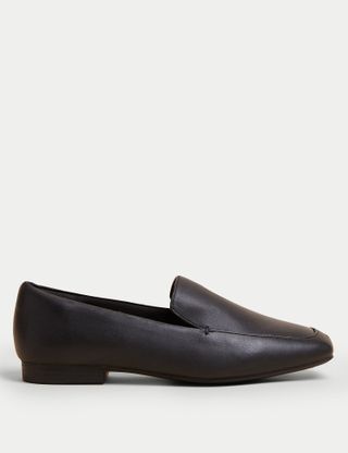 Marks & Spencer + Wide Fit Leather Square Toe Flat Loafers
