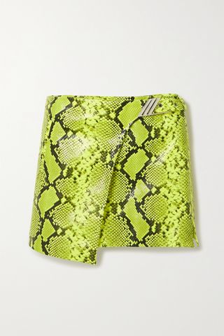 The Attico + Neon Snake-Effect Leather Wrap Mini Skirt