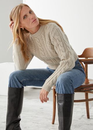 & Other Stories + Short Fitted Cable Knit Jumper