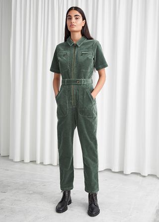 & Other Stories + Fitted Belted Short Sleeve Jumpsuit