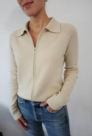 Vintage + 100% Cashmere Zip-Up Collared Sweater