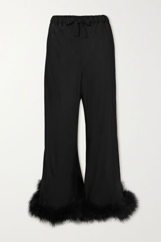 Sleeper + Boudoir Feather-Trimmed Satin Pants