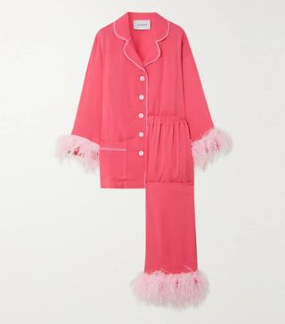 Sleeper + Feather-Trimmed Crepe De Chine Pajama Set