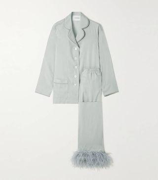 Sleeper + Feather-Trimmed Crepe De Chine Pajama Set