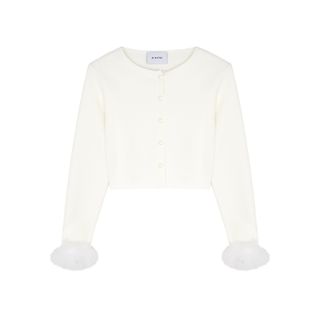 Sleeper + White Feather-Trimmed Knitted Cardigan