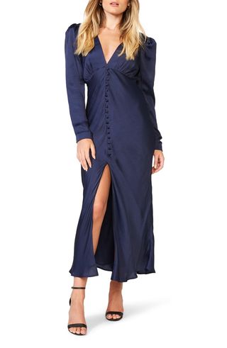 Bardot + Rylee Long Sleeve Satin Maxi Dress