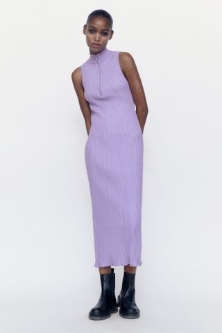 Zara + Ribbed Knit Dress With Zipper
