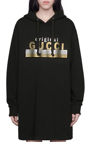 Gucci + Metallic Logo Long Sleeve Hoodie Dress