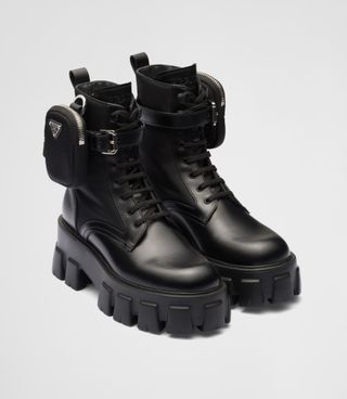 Prada + Monolith Leather and Re-Nylon Boots with Pouch