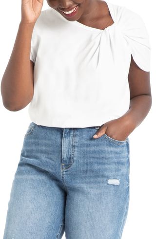 Eloquii + Asymmetrical Twist Neckline Stretch Cotton T-Shirt
