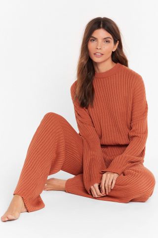 Nasty Gal + High-Waisted Sweater and Ribbed Pants Lounge Set