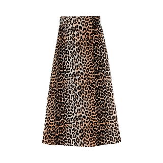 Ganni + Leopard Printed Georgette Midi Full Skirt