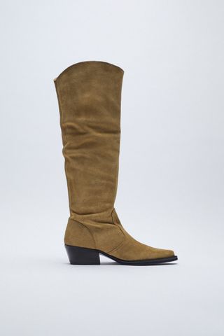 Zara + Heeled Split Leather Boots