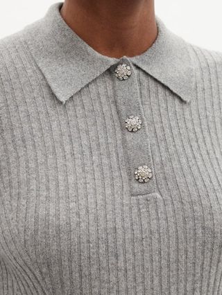Ganni + Crystal-Button Ribbed Sweater