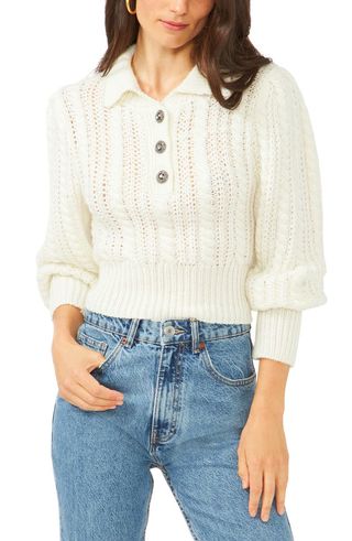 1.State + Crystal Button Sweater