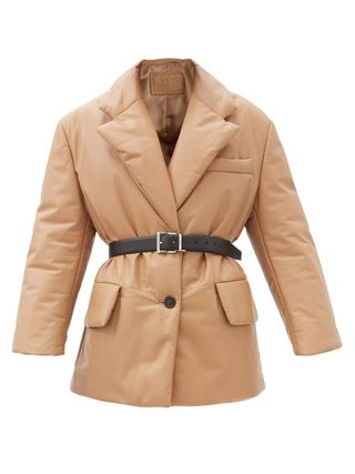 Prada + Single-Breasted Padded Leather Coat