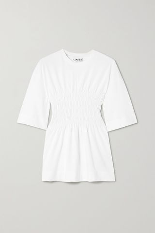 Ganni + Shirred Organic Cotton-Jersey T-Shirt
