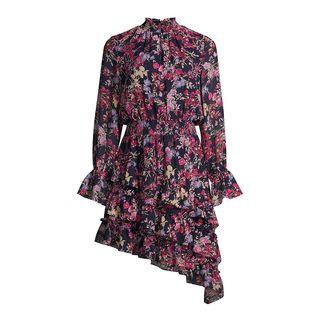 Scoop + Floral Print Dress With Asymmetric Ruffled Hem