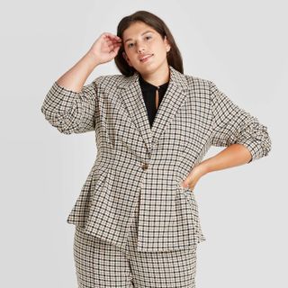 Who What Wear + Plaid Cinched and Pleated Blazer