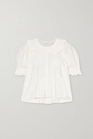 Dôen + Rune Scalloped Embroidered Cotton-Poplin Blouse