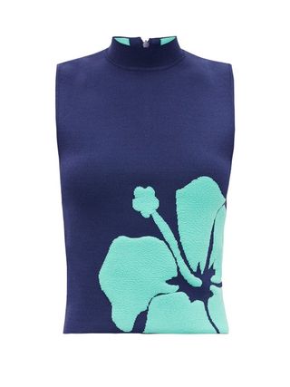 Staud + Reef Hibiscus-Jacquard Jersey Tank Top