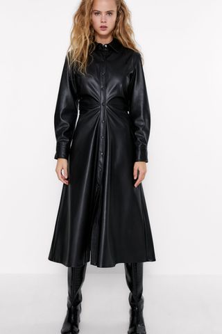 Zara + Faux Leather Midi Dress